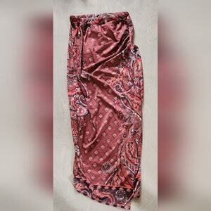 Kersh Sm Red Rust Black Paisley Pattern Wrap Style Skirt High Waisted Tummy Cont